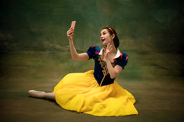 Image showing Young ballet dancer as a Snow White, modern fairytales