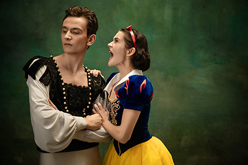 Image showing Young ballet dancers as a Snow White\'s characters in forest modern tales