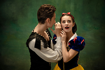 Image showing Young ballet dancers as a Snow White\'s characters in forest modern tales