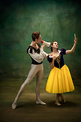 Image showing Young ballet dancers as a Snow White\'s characters in forest modern tales