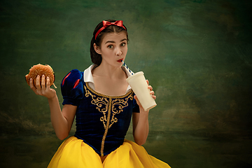 Image showing Young ballet dancer as a Snow White, modern fairytales