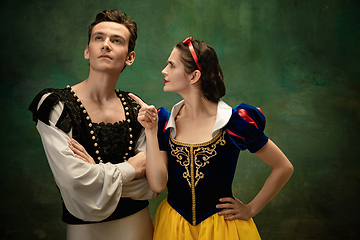 Image showing Young ballet dancers as a Snow White\'s characters in forest modern tales