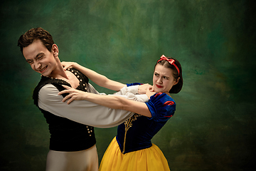 Image showing Young ballet dancers as a Snow White\'s characters in forest modern tales