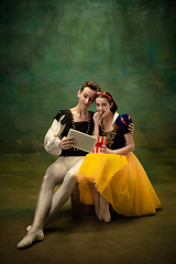 Image showing Young ballet dancers as a Snow White\'s characters in forest modern tales
