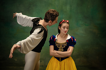 Image showing Young ballet dancers as a Snow White\'s characters in forest modern tales