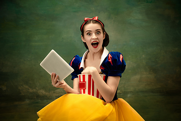 Image showing Young ballet dancer as a Snow White, modern fairytales