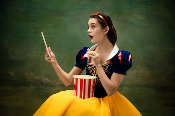 Image showing Young ballet dancer as a Snow White, modern fairytales