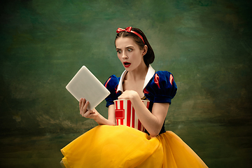 Image showing Young ballet dancer as a Snow White, modern fairytales