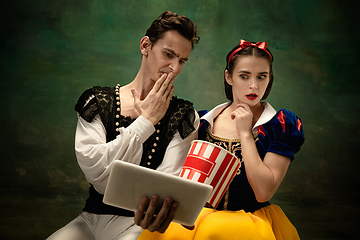 Image showing Young ballet dancers as a Snow White\'s characters in forest modern tales