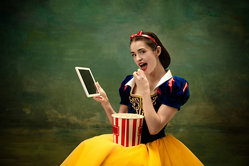 Image showing Young ballet dancer as a Snow White, modern fairytales