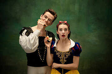 Image showing Young ballet dancers as a Snow White\'s characters in forest modern tales