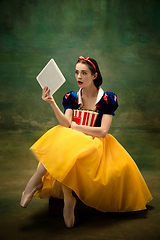 Image showing Young ballet dancer as a Snow White, modern fairytales