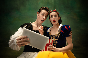 Image showing Young ballet dancers as a Snow White\'s characters in forest modern tales