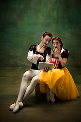 Image showing Young ballet dancers as a Snow White\'s characters in forest modern tales