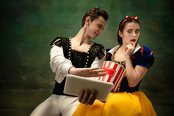 Image showing Young ballet dancers as a Snow White\'s characters in forest modern tales