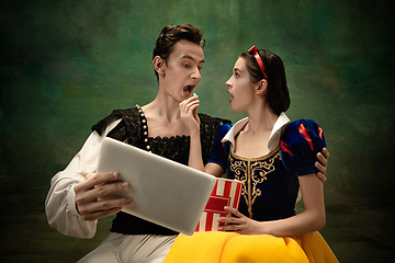 Image showing Young ballet dancers as a Snow White\'s characters in forest modern tales