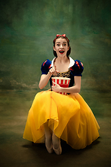 Image showing Young ballet dancer as a Snow White, modern fairytales