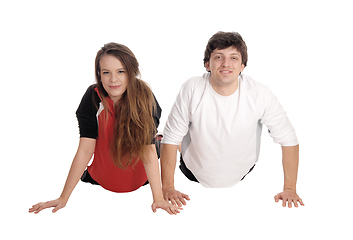 Image showing Young couple doing punch-up together