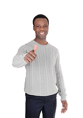 Image showing Happy smiling African man sign thump up