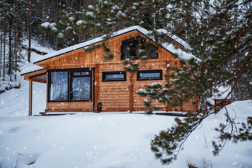 Image showing Winter holiday house in forest.