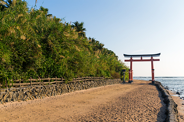 Image showing Red Torii in Aoshima Shrine