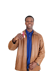 Image showing African man showing of his new credit card