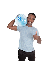 Image showing Handsome African man carrying water bottle