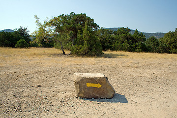 Image showing Arrow on a stone, specifying a direction in mountains