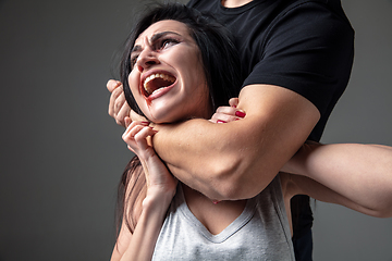 Image showing Woman being under domestic abuse and violence, concept of female rights