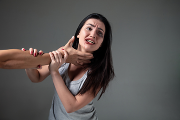 Image showing Woman being under domestic abuse and violence, concept of female rights