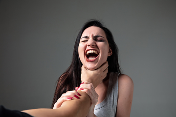 Image showing Woman being under domestic abuse and violence, concept of female rights