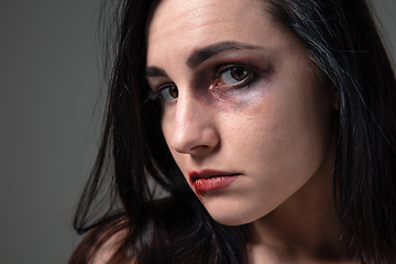 Image showing Woman in fear of domestic abuse and violence, concept of female rights