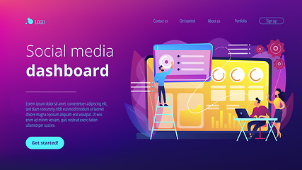 Image showing Social media dashboard concept landing page.