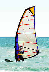 Image showing Silhouette of a windsurfer on the sea