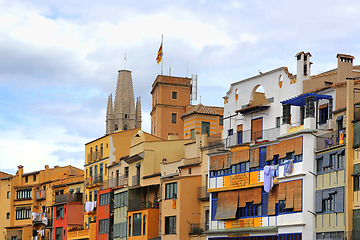 Image showing Colorful old houses in Girona, Catalonia, Spain