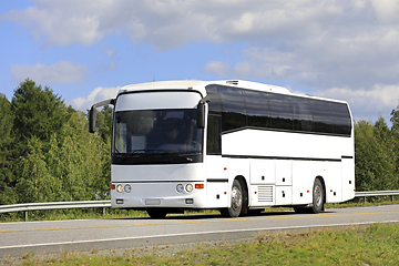 Image showing White Bus on Summer Highway