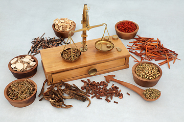 Image showing Chinese Apothecary Scales and Herbs and Spices