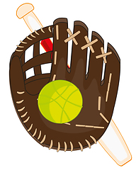Image showing Glove for game of baseball and ball with bit