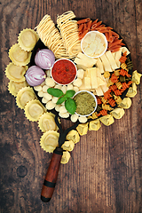 Image showing Traditional Italian Pasta and Ingredients  