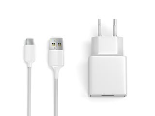 Image showing Smartphone power adapter and USB cable