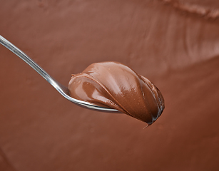Image showing spoon of chocolate hazelnut cream