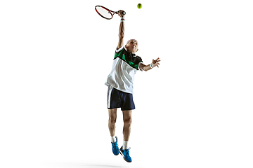 Image showing Senior man playing tennis in sportwear isolated on white background