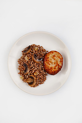 Image showing Boiled Buckwheat, Mushrooms And Meat