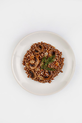 Image showing Boiled Buckwheat And Mushrooms