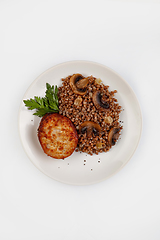 Image showing Boiled Buckwheat, Mushrooms And Greenery