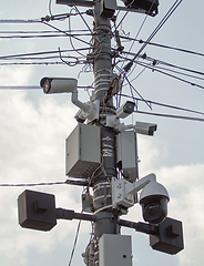 Image showing CCTV secure camera on the pole