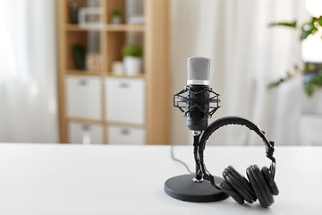 Image showing headphones and microphone at home office
