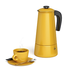 Image showing Coffee cup and moka pot