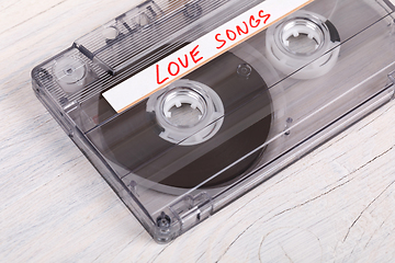 Image showing Audio cassette tape on wooden background