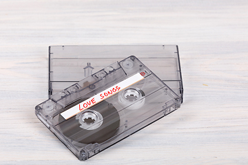 Image showing Audio cassette tape on wooden background
